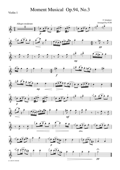 Schubert  Moment Musical Op.94, No.3, for string quartet, CS002 (arr. FCMUSIC)