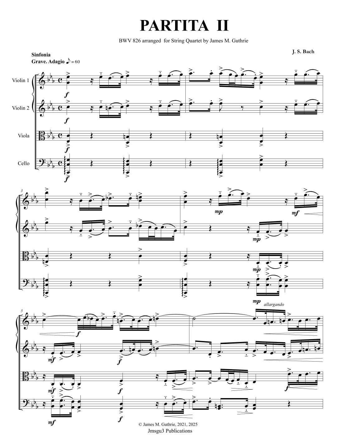 BACH: Partita No. 2 BWV 826 for String Quartet (arr. James M. Guthrie)