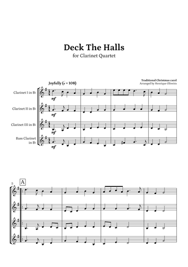 Deck The Halls (Clarinet Quartet) | Christmas Carol (arr. Henrique Oliveira)