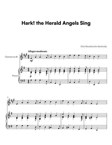 Felix Mendelssohn Bartholdy - Hark the Herald Angels Sing (for Clarinet in Bb and Piano) (arr. Cadenza Editions)
