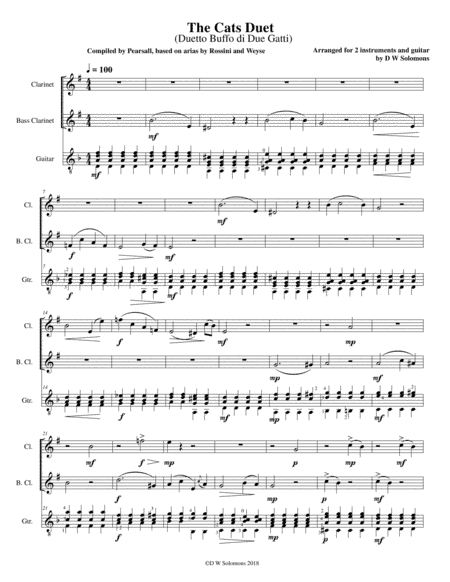 The Cats Duet (Duetto Buffo di due gatti) for clarinet, bass clarinet and guitar (arr. David Warin Solomons)