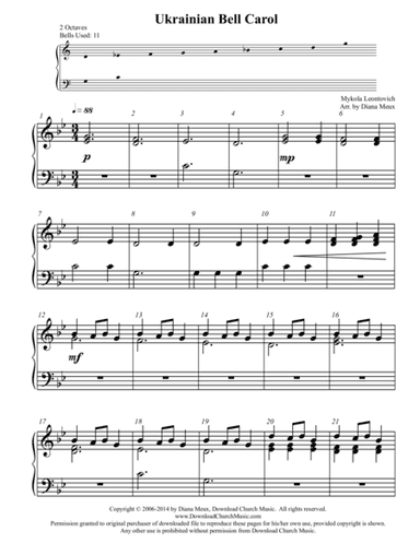 Ukrainian Bell Carol (Handbells or handchimes - 2 octaves) (arr. Diana Meux)
