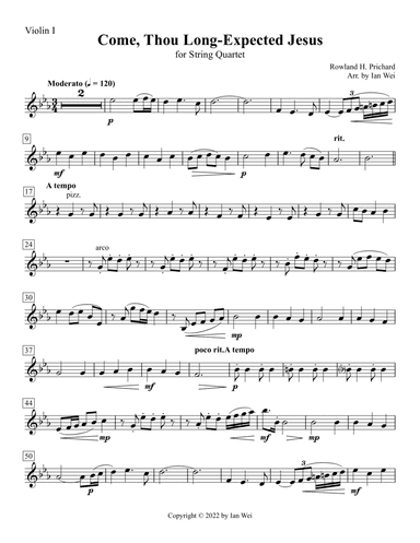 Come, Thou Long-Expected Jesus for String Quartet (arr. Ian Wei)