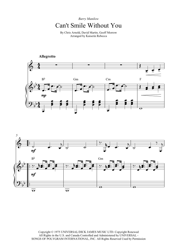 Can't Smile Without You (arr. Kaiserin Rebecca)