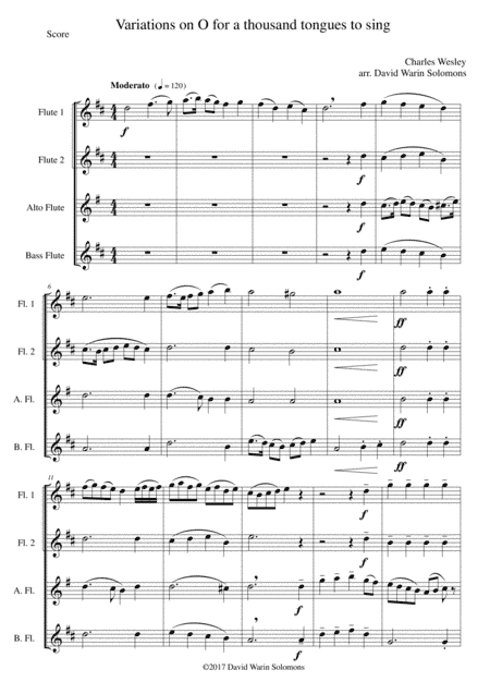 Variations on O for a thousand tongues to sing for Flute Quartet (2 flutes, alto and bass flutes) (arr. David Warin Solomons)