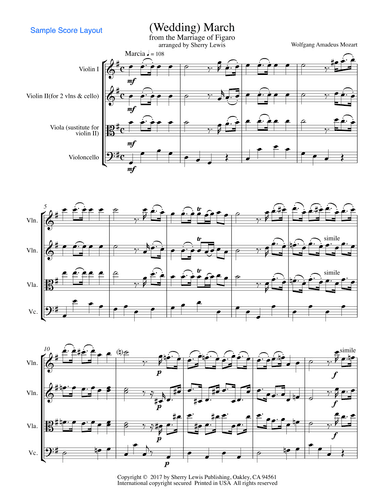 MARCH FROM THE MARRIAGE OF FIGARO, Mozart,  String Trio, Intermediate Level for 2 violins and cello (arr. Sherry Lewis Publishing)