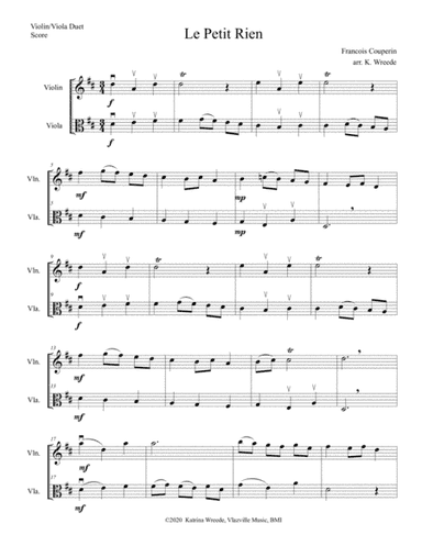 La Petit Rien by Couperin for Violin and Viola Duet (arr. K. Wreede)