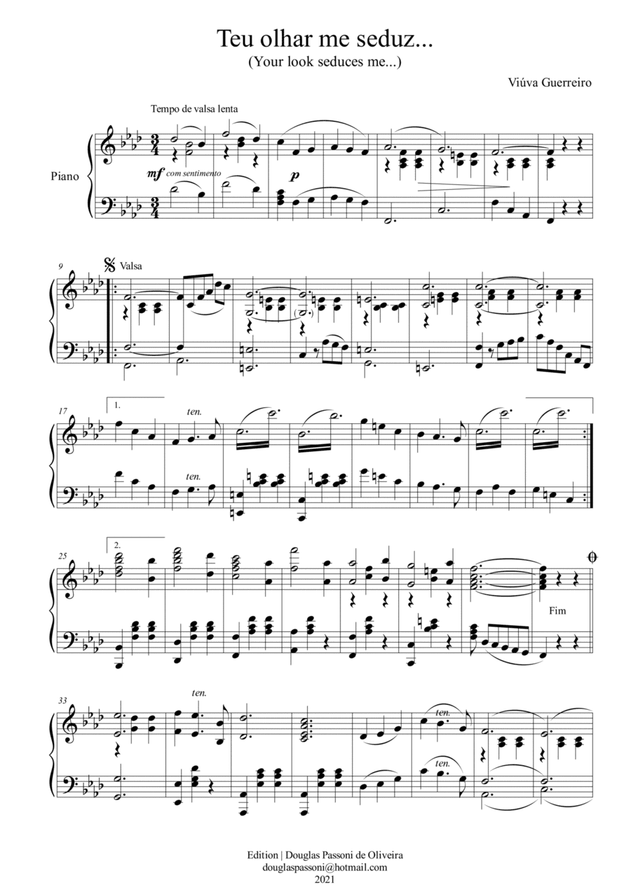 Your look seduces me... (Teu olhar me seduz...) (arr. Passoni Music)