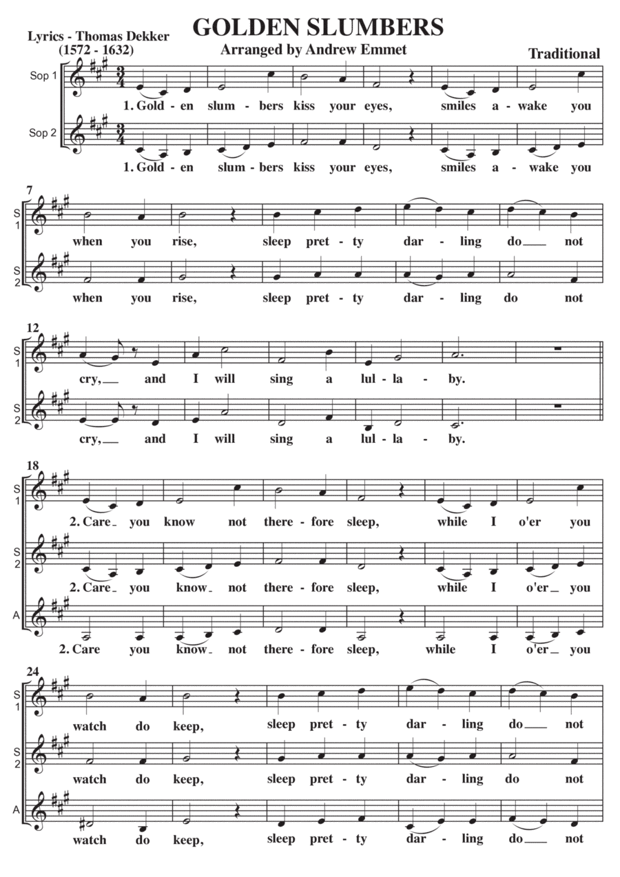 Golden Slumbers A Cappella SSA (arr. Andrew Emmet)