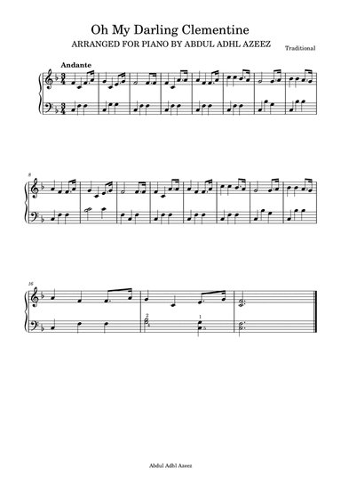 Oh My Darling Clementine Easy Beginner (arr. Abdul Adhl Azeez)