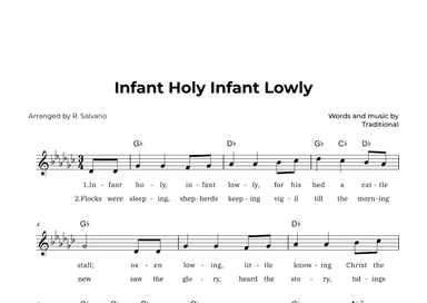 Infant Holy Infant Lowly (Key of G-Flat Major) (arr. R. Salvario)