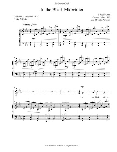 In the Bleak Midwinter (CRANHAM), Medium/Low Voice, arr. Brenda Portman (arr. Brenda Portman)