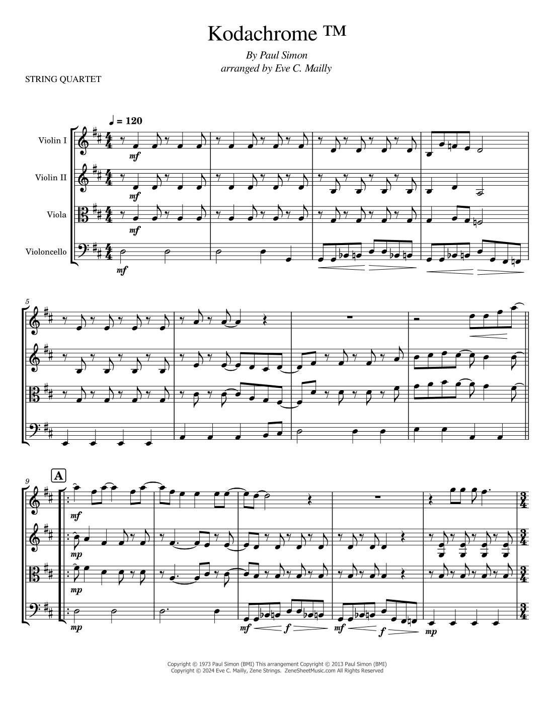 Kodachrome Tm (arr. Eve C. Mailly - Zene Strings)