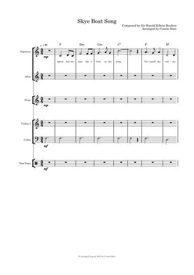 Skye Boat Song - vocal duet, flute, violin, cello, drum (arr. Connie Boss)