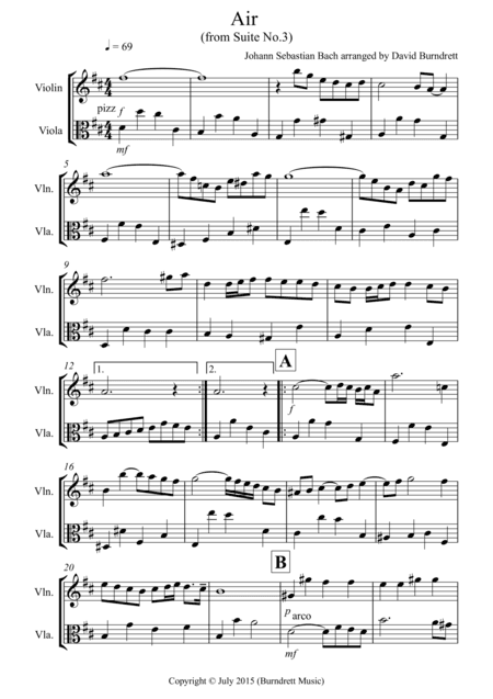Air on a G String for Violin and Viola Duet (arr. David Burndrett)