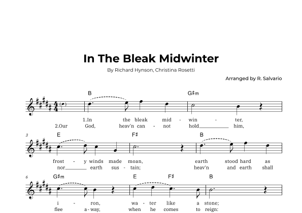 In The Bleak Midwinter (Key of B Major) (arr. R. Salvario)