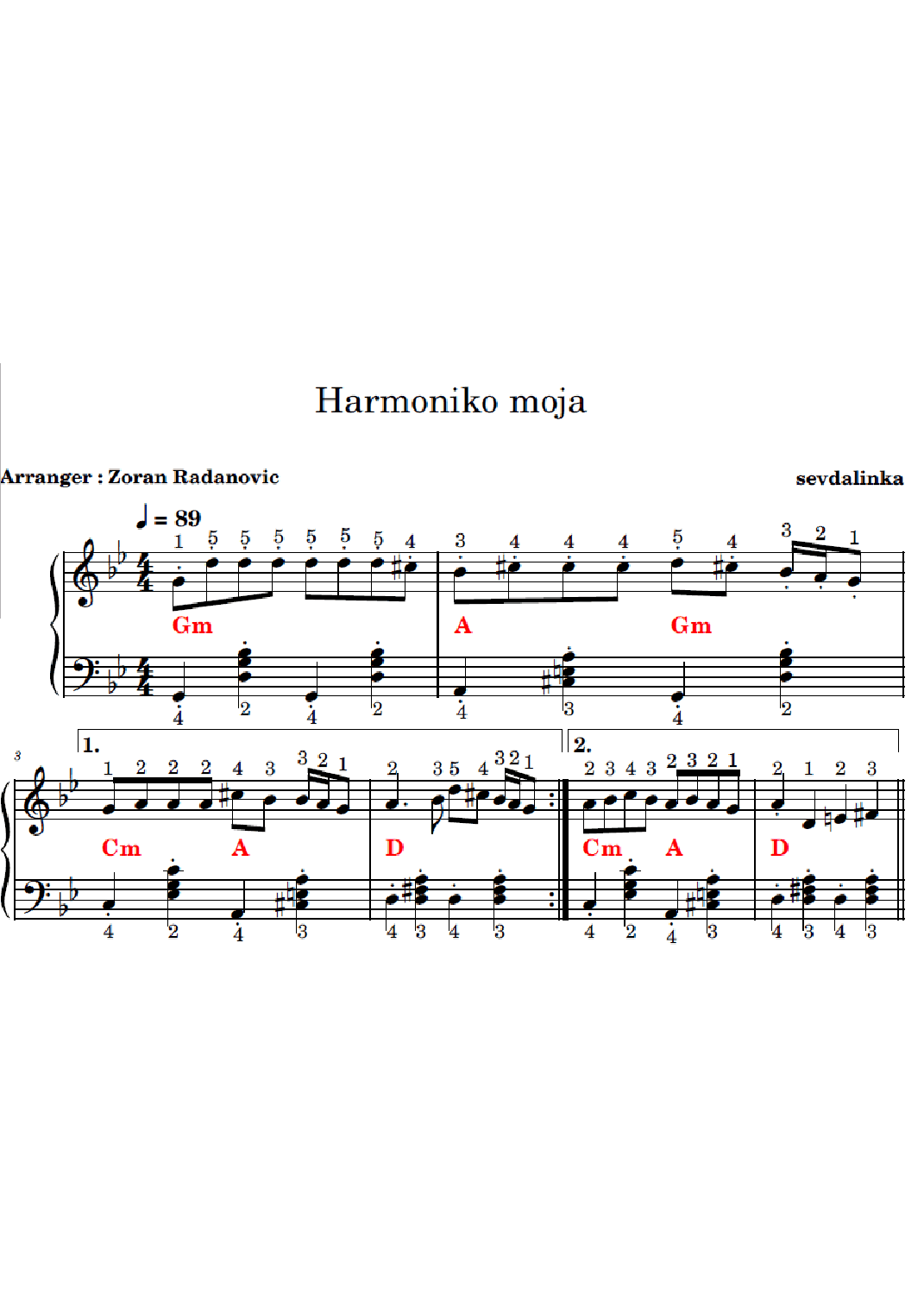 3 sevdalinke (Harmoniko moja, Moj beharu, Crven fesic) (arr. Zoran Radanovic)