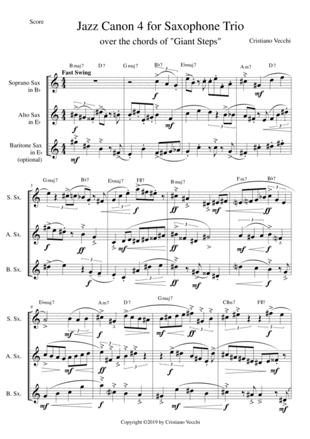 Jazz Canon 4 for Saxophone Trio