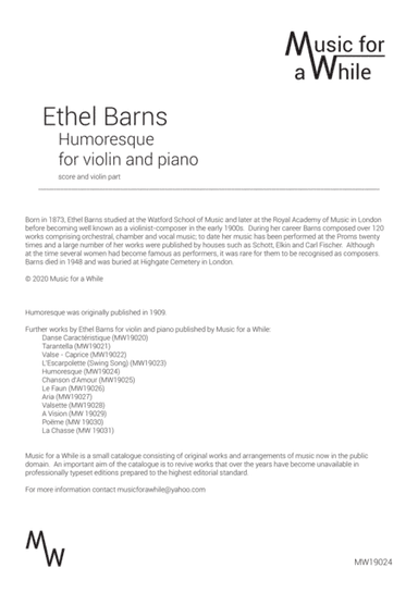 Ethel Barns - Humoresque for violin and piano (arr. Music for a While)