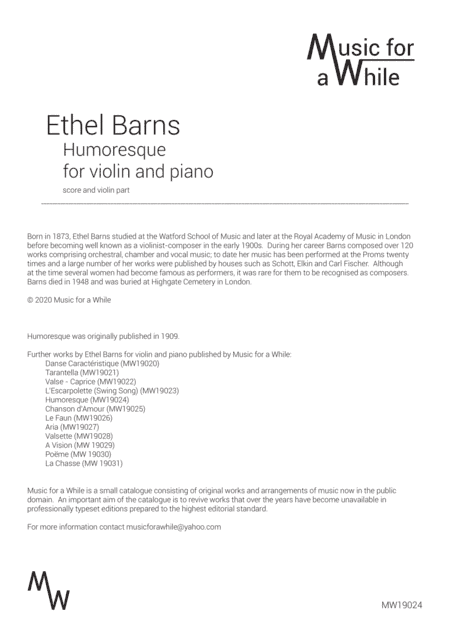 Ethel Barns - Humoresque for violin and piano (arr. Music for a While)