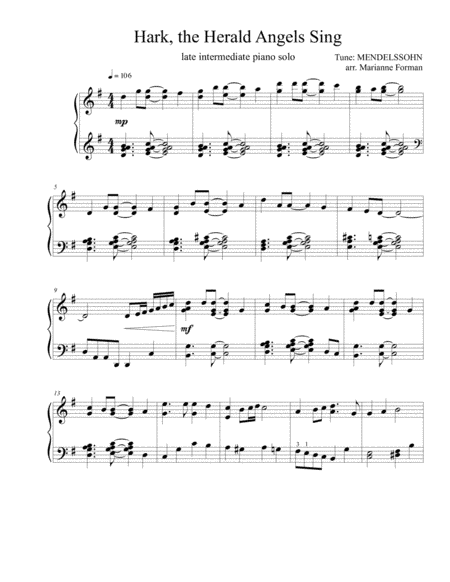 Hark! the Herald Angels Sing (piano solo) (arr. Marianne Forman)