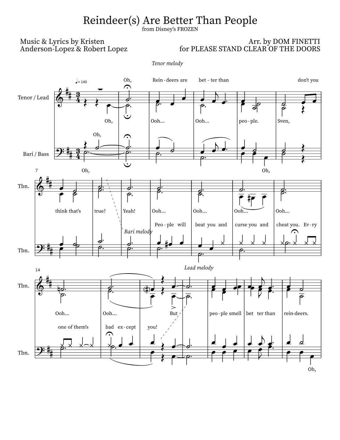 Reindeer(s) Are Better Than People (arr. Dom Finetti)