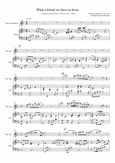 What a friend we have in Jesus (piano & tenor sax) (arr. David Kocijan)