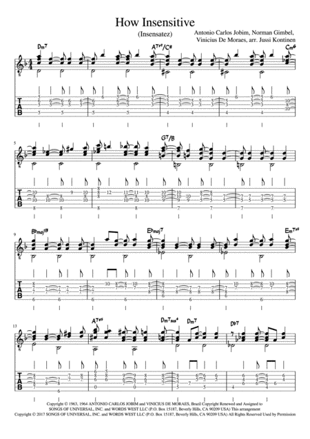 How Insensitive (insensatez) (arr. Jussi Kontinen)