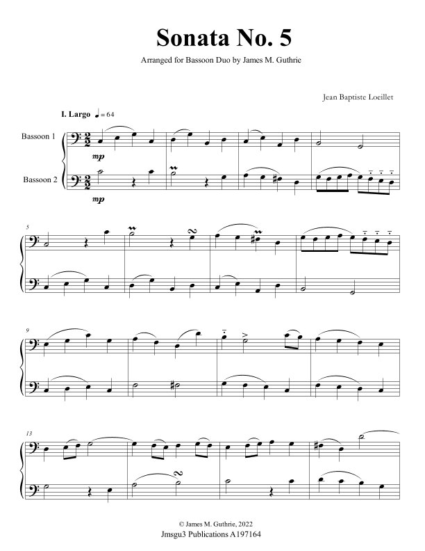 Loeillet: Sonata No. 5 for Bassoon Duo (arr. James M. Guthrie)