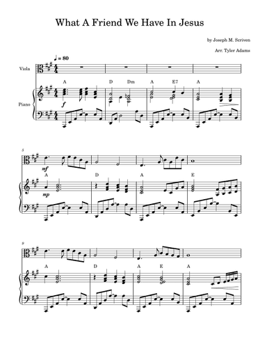 What A Friend We Have In Jesus (Viola Solo and Piano) (arr. Tyler Adams)