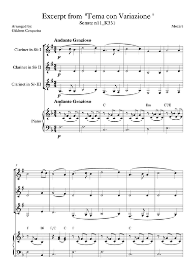 Excerpt from sonate k331 - "Tema con Variazione" (arr. Gildson Cerqueira)
