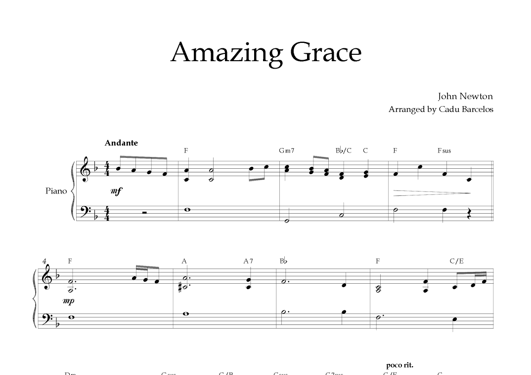 Amazing Grace (Easy Piano) Chords (arr. Cadu Barcelos)