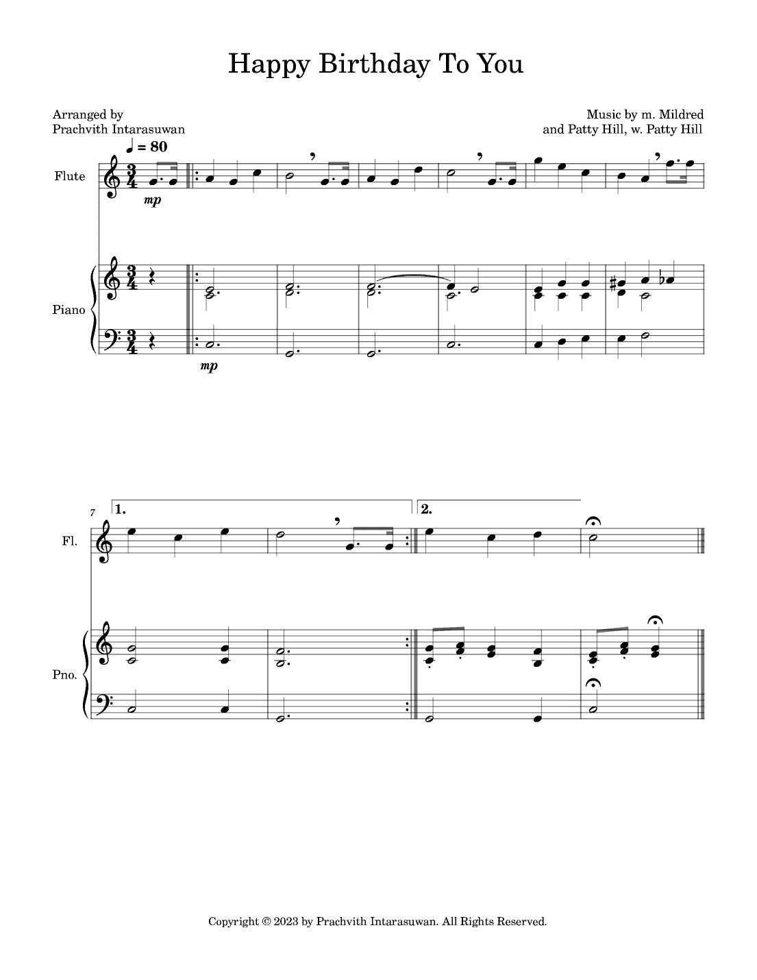 Happy Birthday To You (arr. Prachvith Intarasuwan)