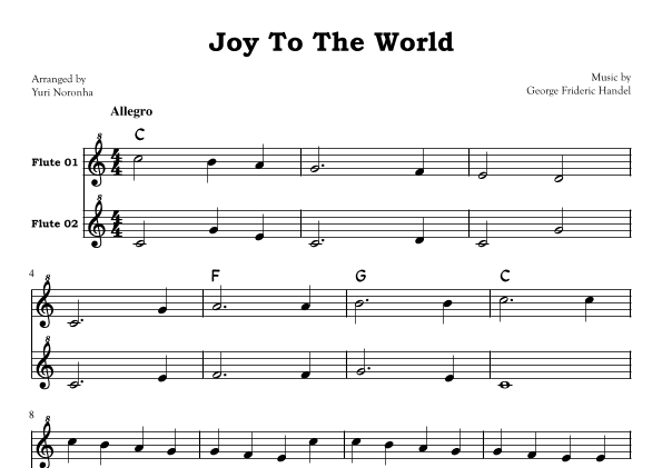 Joy To The World - For Flute Duet (With Chords) (arr. Yuri Noronha)