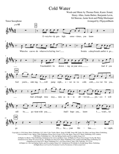 Cold Water (arr. JNguyenSheets)