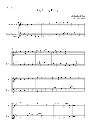 Holy, Holy, Holy (Traditional Christian Song) for Clarinet in A & Bass Clarinet in Bb Duo (arr. Fabio Britto)
