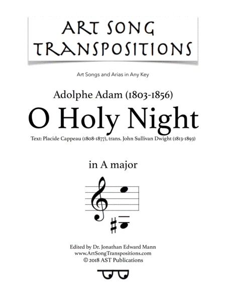 ADAM: O Holy Night (transposed to A major) (arr. ArtSongTranspositions.com)
