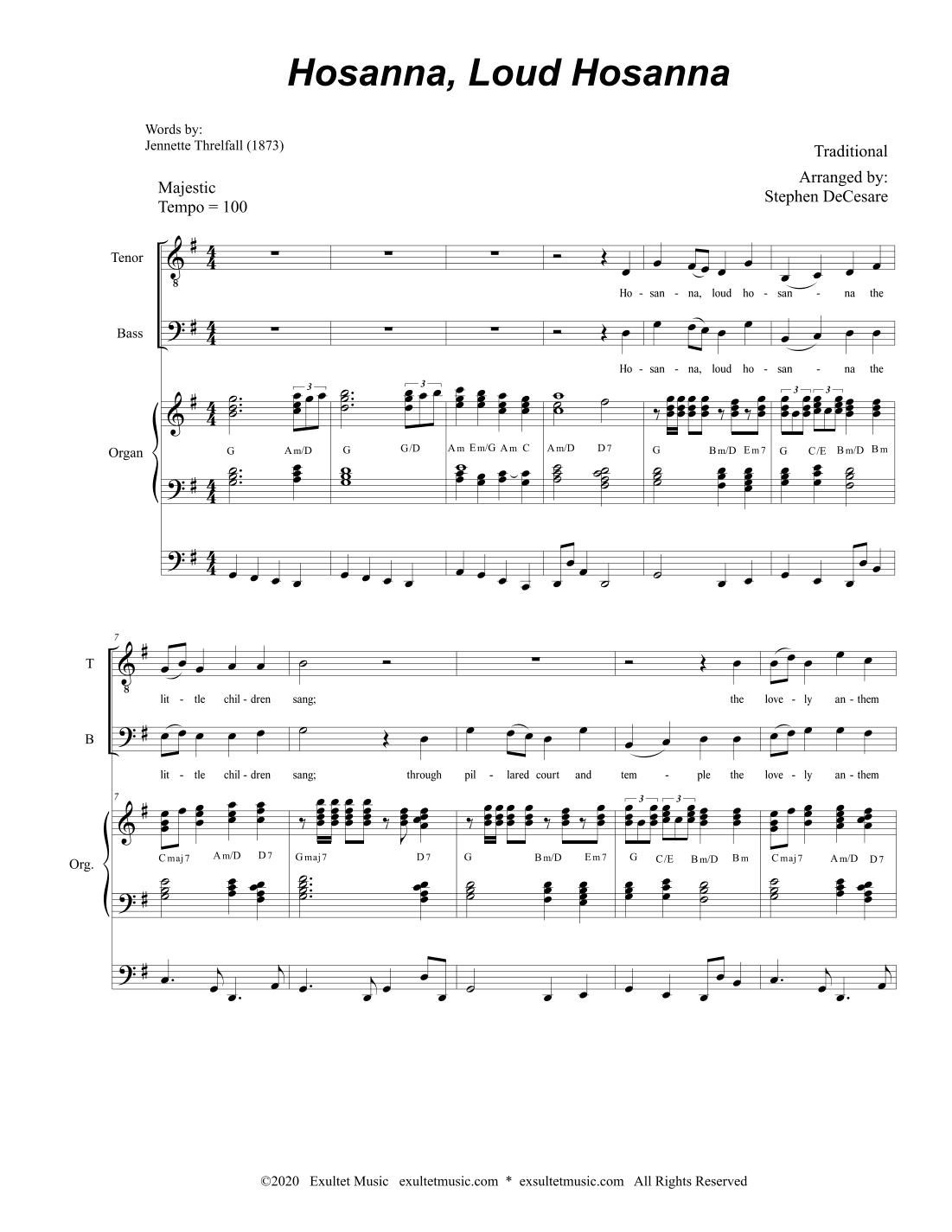 Hosanna, Loud Hosanna (2-part choir (TB) - Organ accompaniment) (arr. Stephen DeCesare)