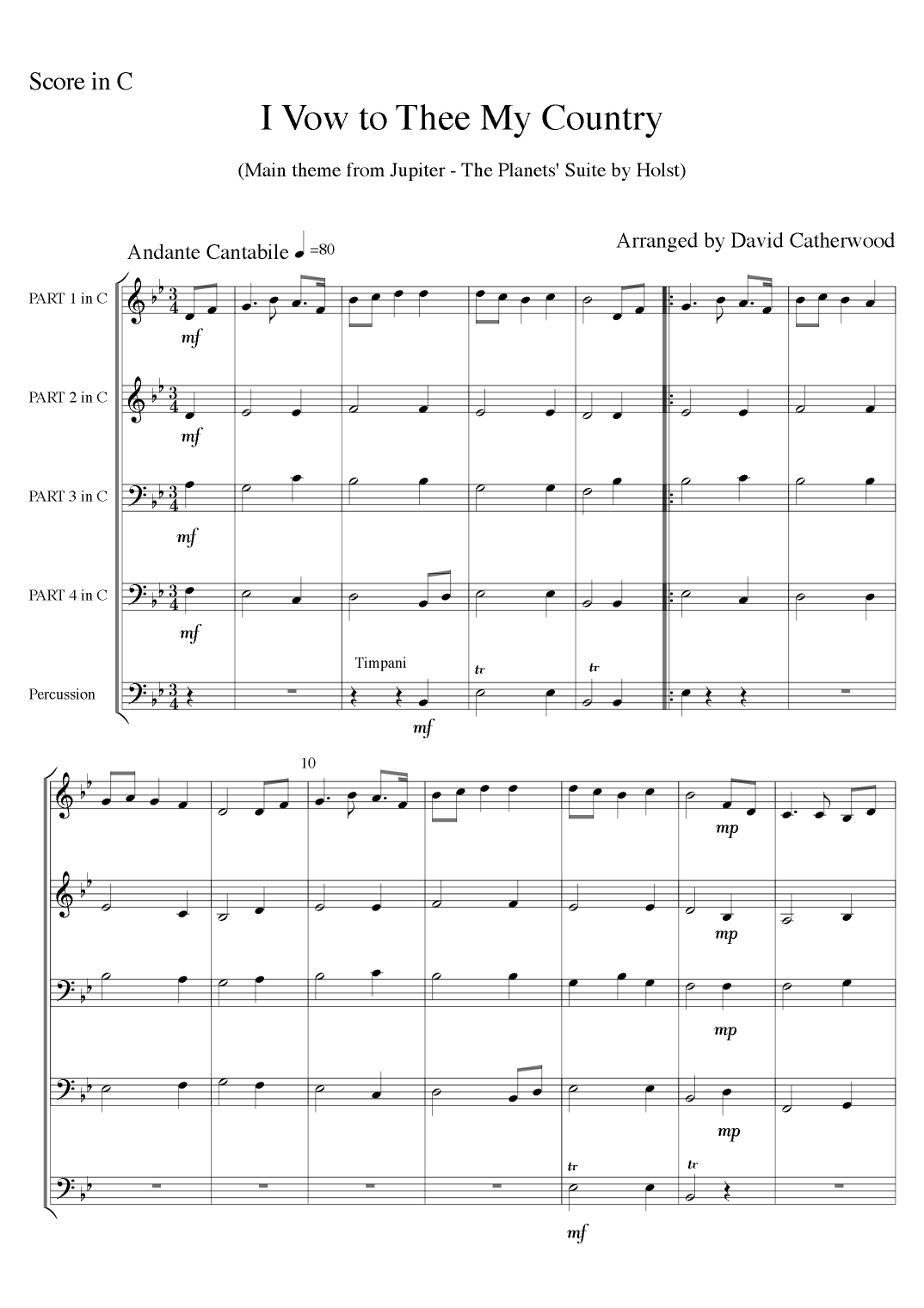 Four famous tunes by Elgar, Holst and Handel arranged for flexible ensembles by David Catherwood (arr. David Catherwood)
