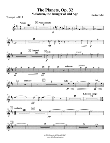 Holst The Planets, V. Saturn, the Bringer of Old Age - Trumpet in Bb 1 (Transposed Part), Op. 32 (arr. Doug Clyde)