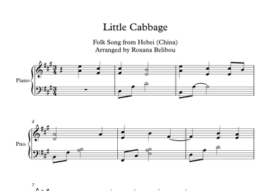 Chinese Folk Song Little Cabbage Piano (arr. Roxana Belibou)