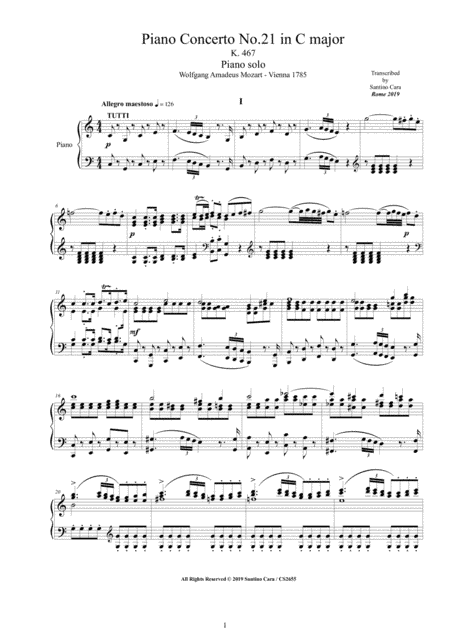 Mozart - Piano Concerto No.21 in C major K 467 - Version for Piano solo (arr. Santino Cara)