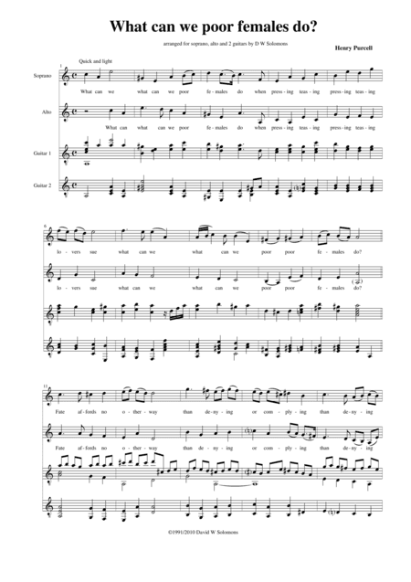 What can we poor females do (A minor version for two voices and two guitars) (arr. David Warin Solomons)