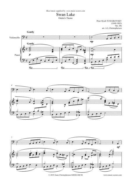 Swan Lake - Odette's Theme - Cello and Piano (arr. Anne L Christopherson GRSM ARCM)