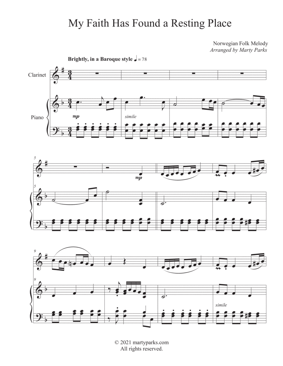 My Faith Has Found a Resting Place (Clarinet-Piano) (arr. Marty Parks)