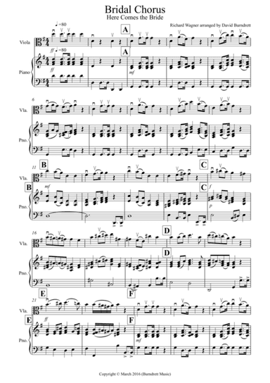 Bridal Chorus "Here Comes The Bride" for Viola and Piano (arr. David Burndrett)