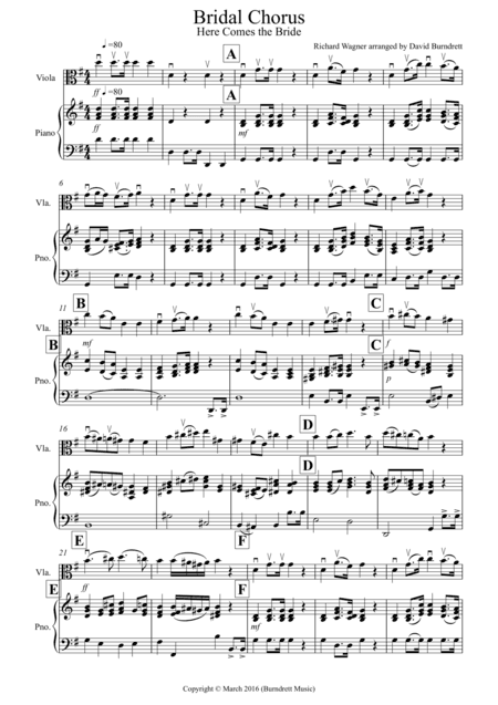 Bridal Chorus "Here Comes The Bride" for Viola and Piano (arr. David Burndrett)