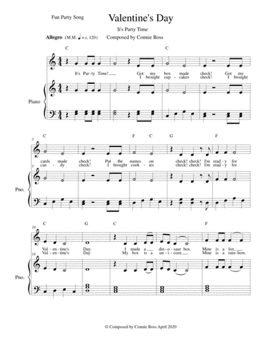 Valentine's Day - It's Time to Party - kids song - solo and piano