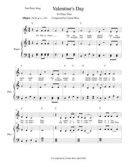 Valentine's Day - It's Time to Party - kids song - solo and piano