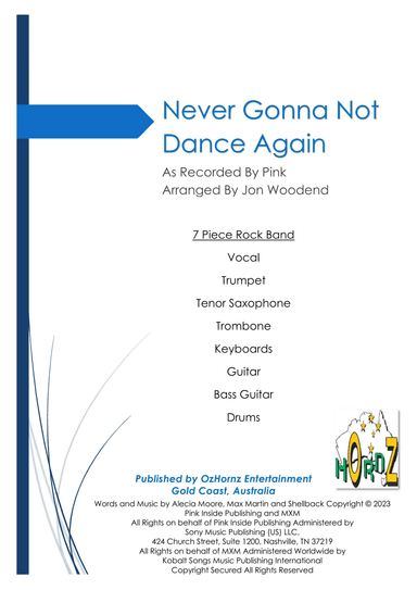 Never Gonna Not Dance Again (arr. Jon Woodend)